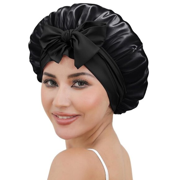 Silk Bonnet Women Double Layer Sleep Cap Ties Hair Wrap for Long Hair main image 7